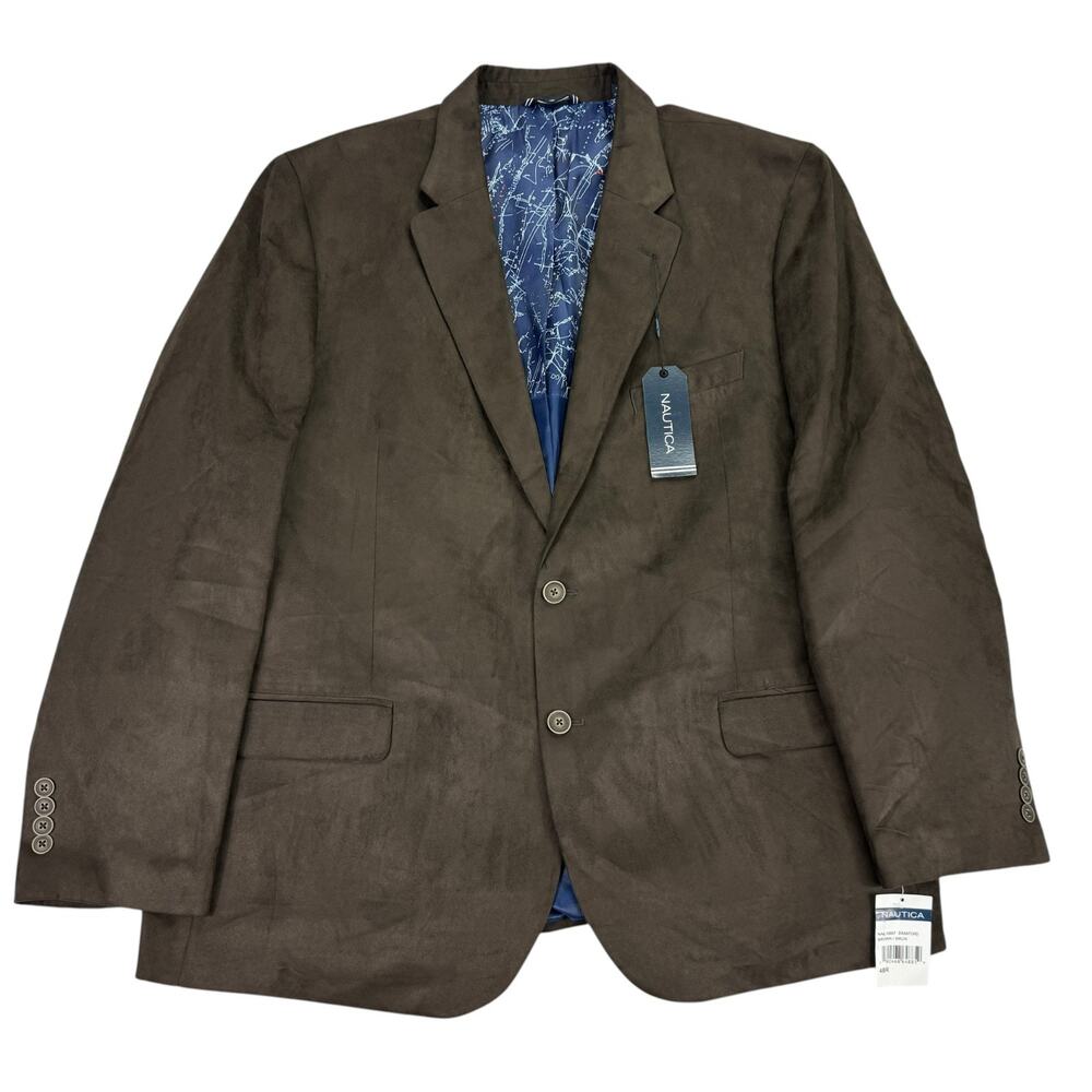 Nautica Mens Modern Fit Faux Suede Sport Coat Brown 48R